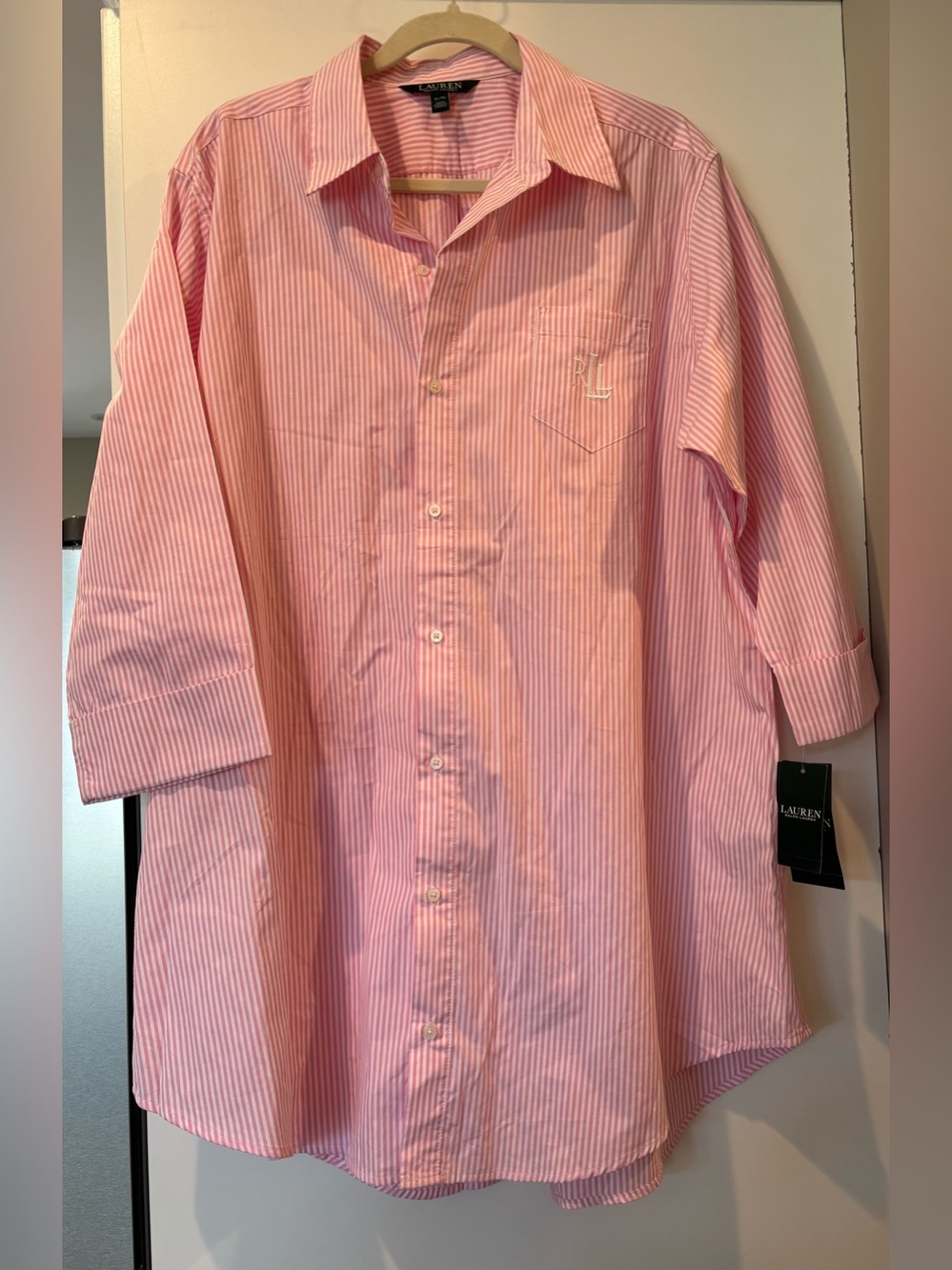 Lauren Ralph Lauren cotton poplin sleep shirt pink & white stripes size XL new!